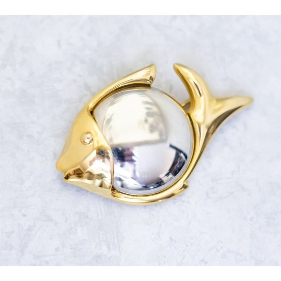 Vintage Two Tone Sphere Ball Stylish Fish Brooch by Liz Claiborne - C10 - Picture 1 of 2